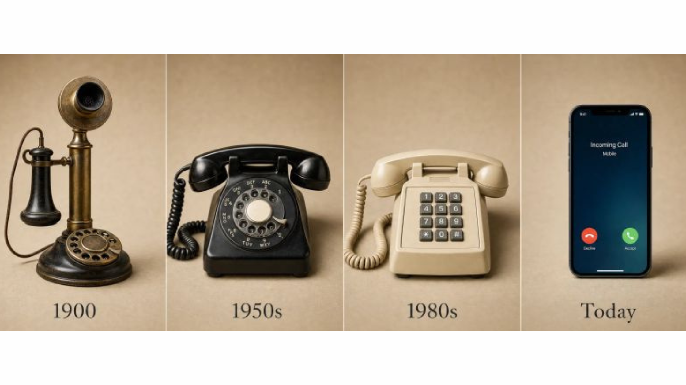 Four phones from different decades.